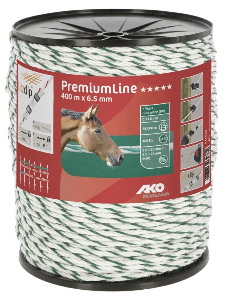 Prémiumline villanypásztor kötél 400 m , fehér/zöld