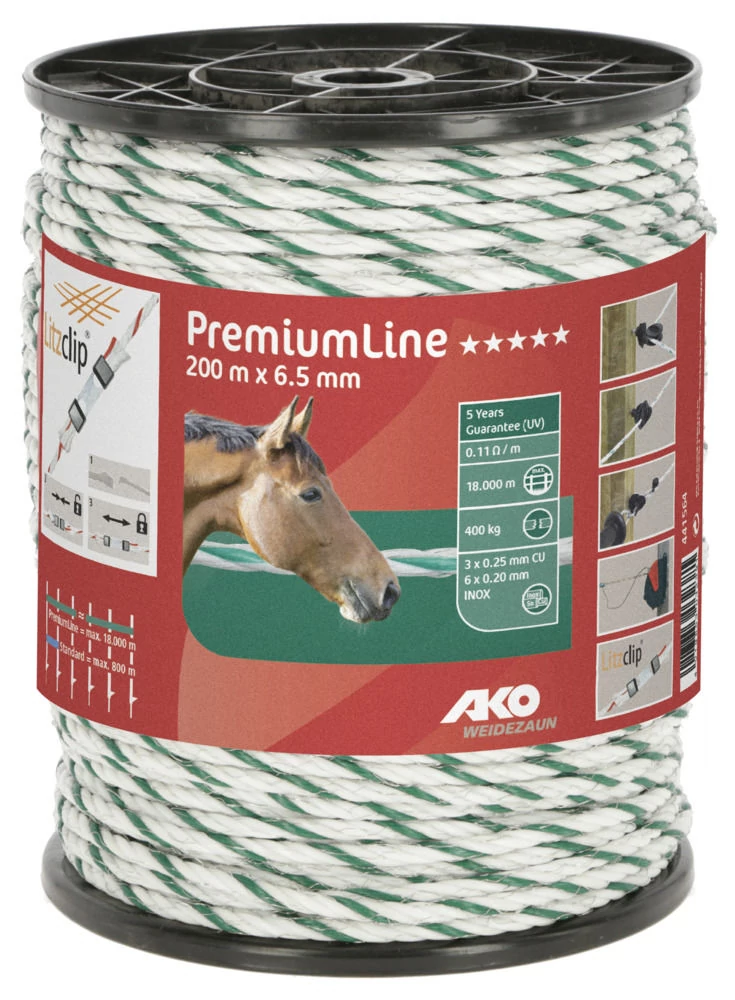 Prémiumline villanypásztor kötél 200 m , fehér/zöld