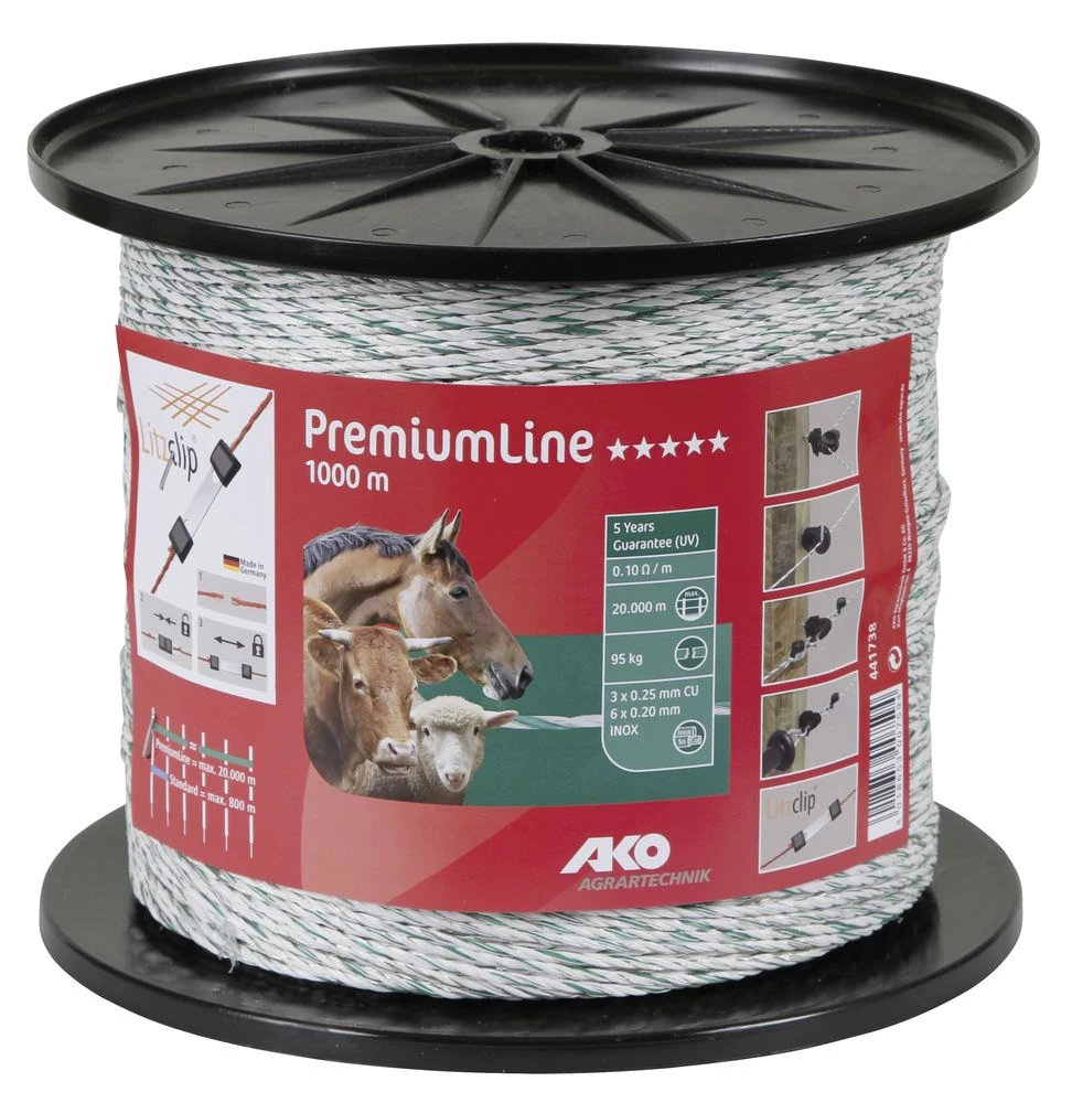 Prémiumline  villanypásztor vezeték 1000 m , fehér/zöld