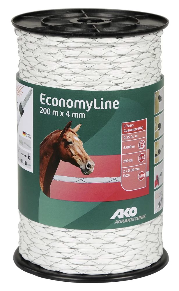 Economyline  villanypásztor kötél,  200 m , fehér
