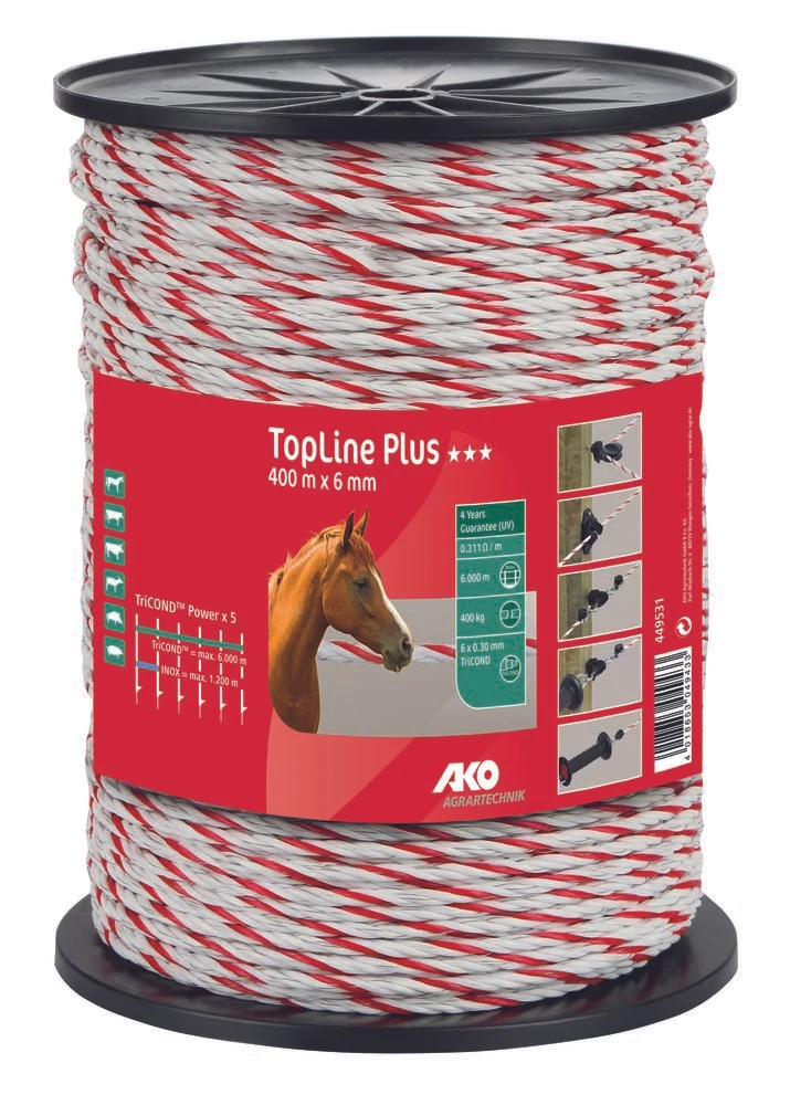 Topline Plus villanypásztor kötél 400 m , fehér/vörös