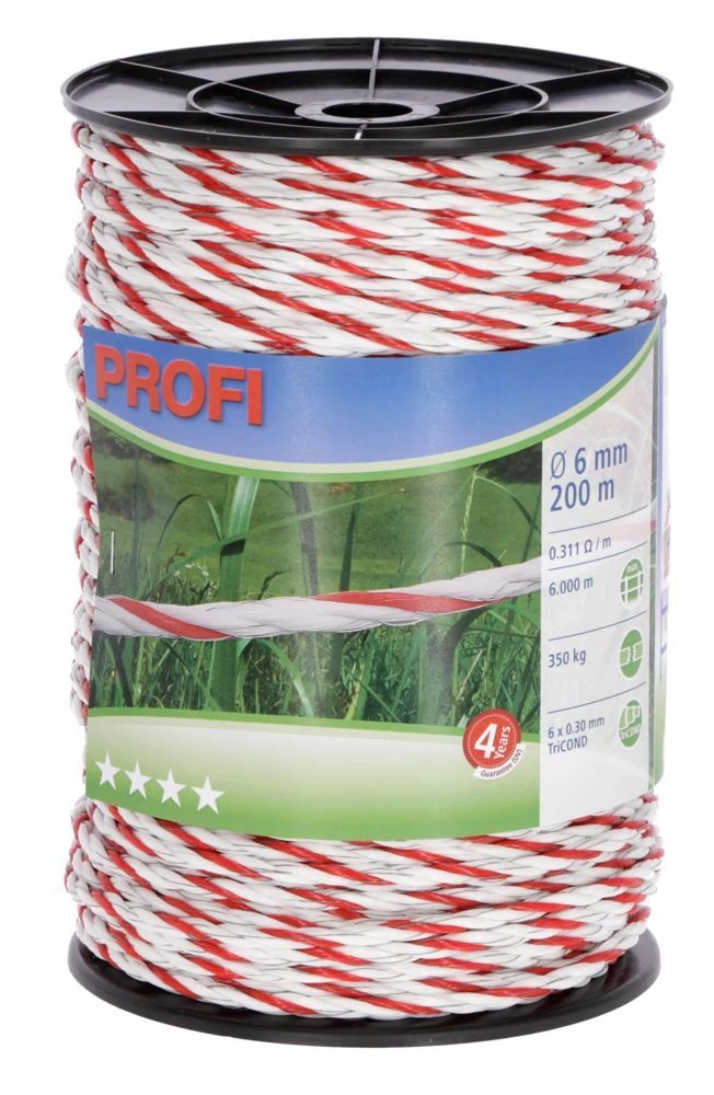 Profi villanypásztor kötél, 200 m hosszú, fehér/vörös
